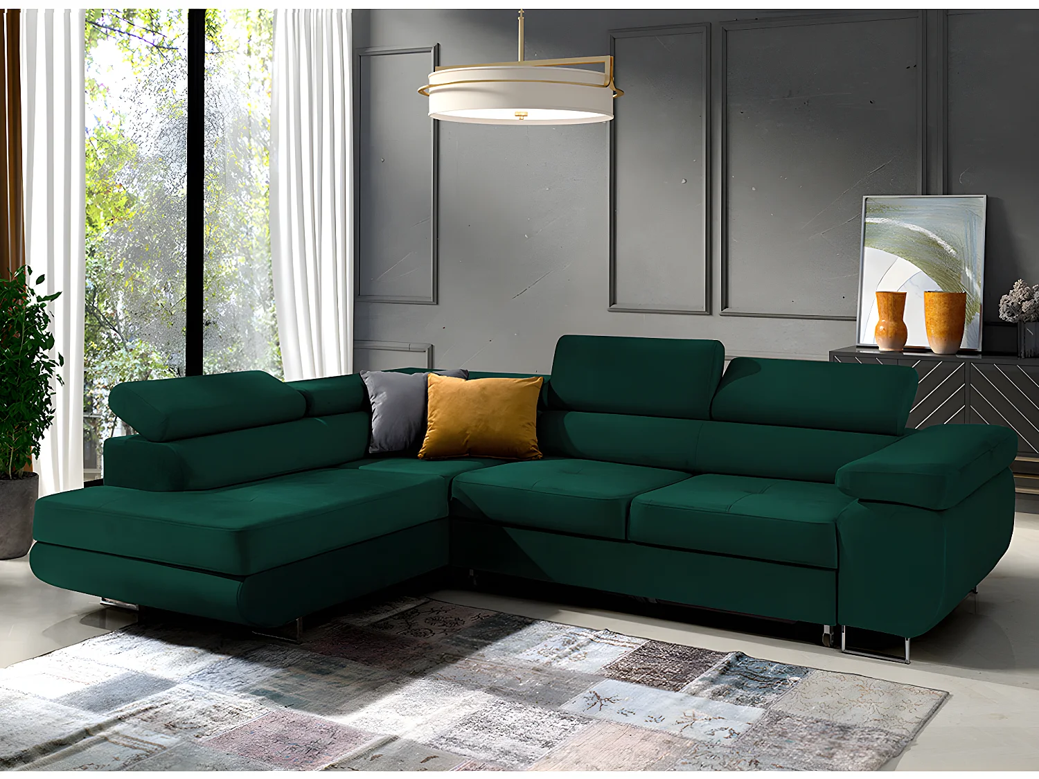 Canapé d'angle convertible gauche 4 places Wilson velours Vert sapin