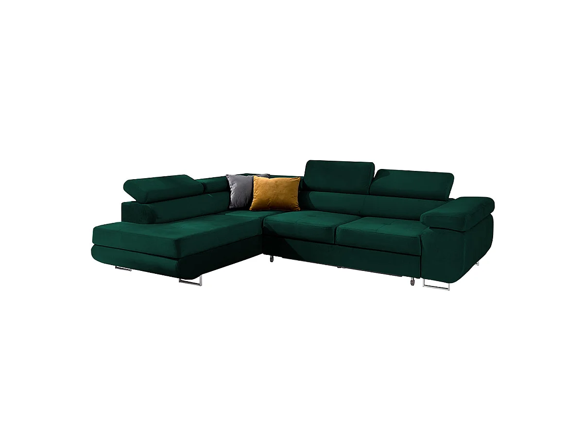 Canapé d'angle convertible 4 places en velours vert WILSON