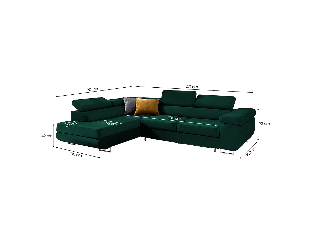 Canapé d'angle convertible 4 places en velours vert WILSON