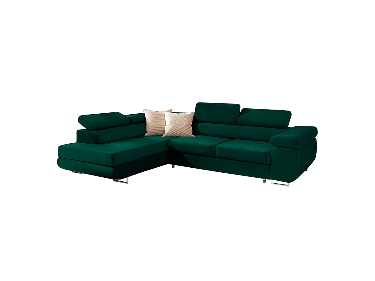 Canapé d'angle gauche convertible 4 places en velours vert WILSON