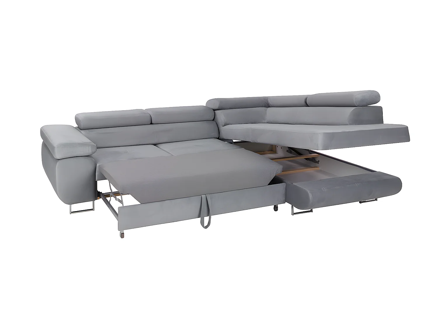 Canapé d'angle convertible droit 4 places Wilson velours Gris