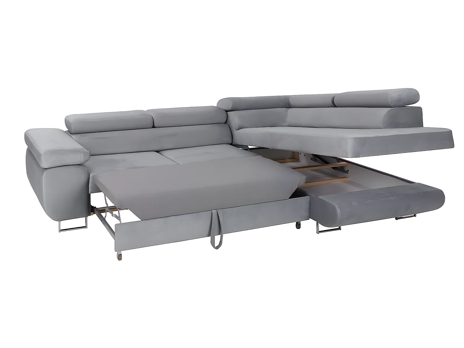 Canapé d'angle convertible droit 4 places Wilson velours Gris