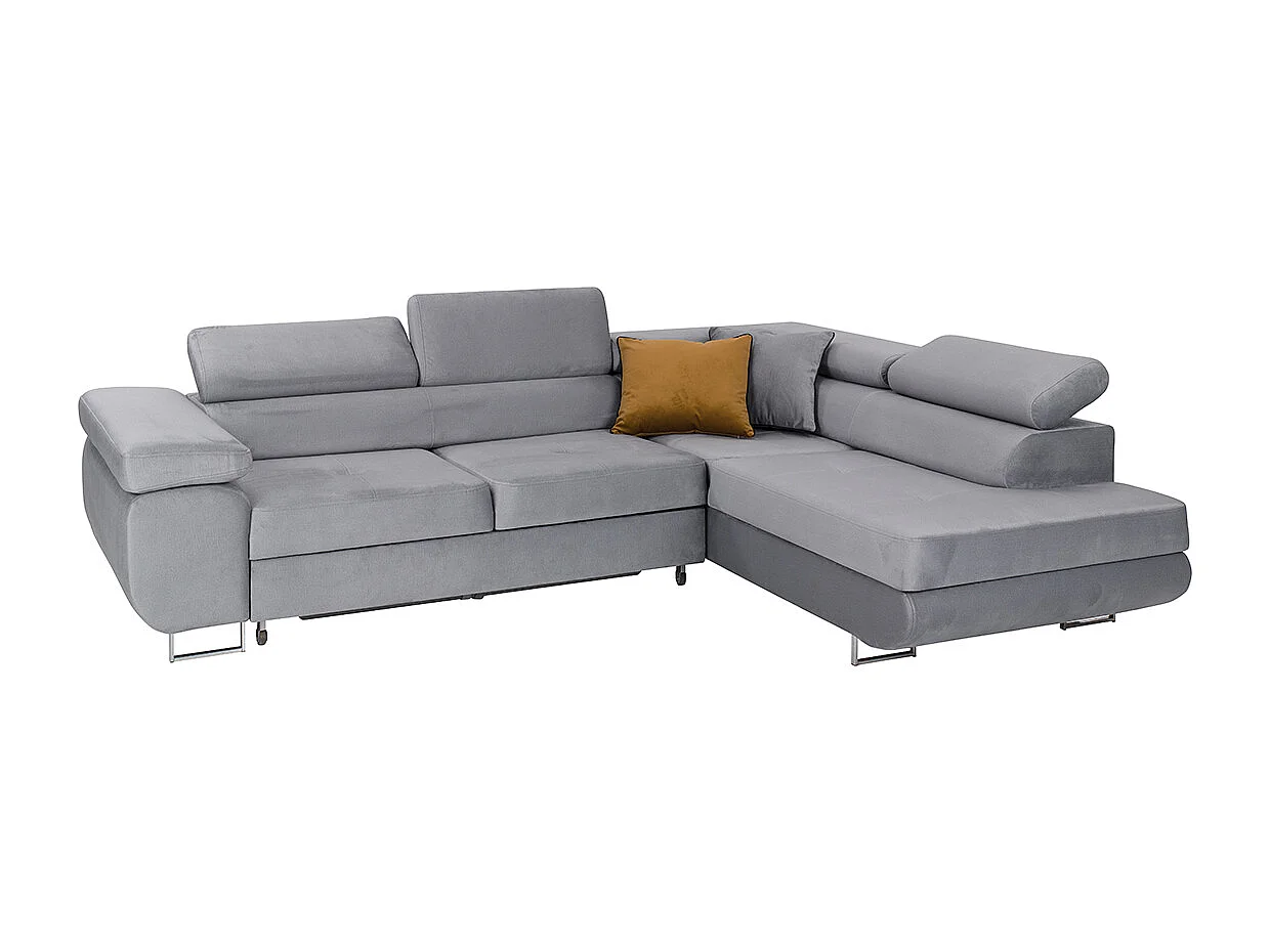 Canapé d'angle convertible droit 4 places Wilson velours Gris