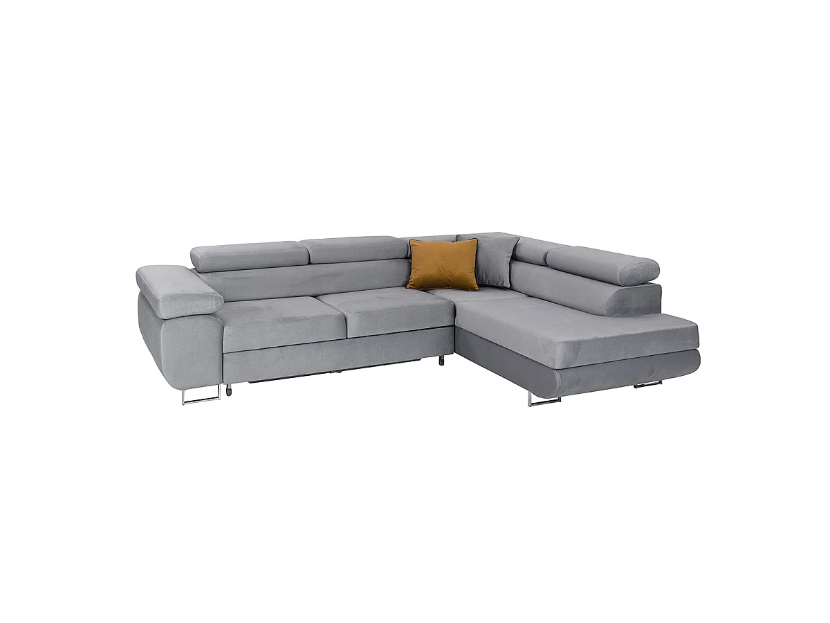 Canapé d'angle convertible 4 places en velours gris WILSON