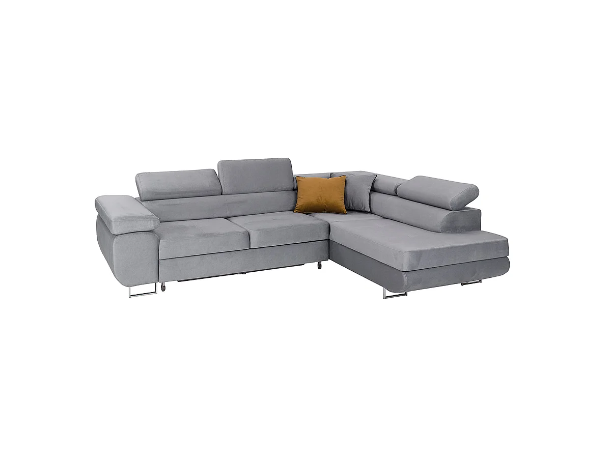 Canapé d'angle convertible 4 places en velours gris WILSON