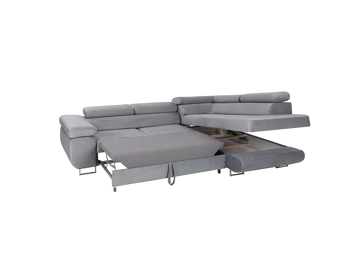 Canapé d'angle convertible 4 places en velours gris WILSON