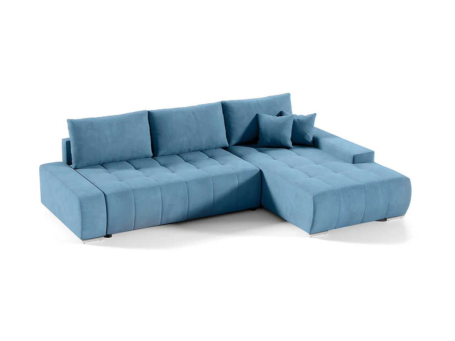 Canapé d'angle convertible droit 4 places avec coffre Jonas Bleu