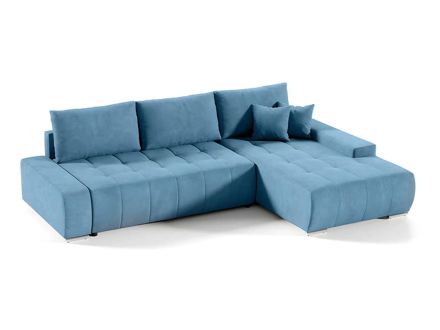 Canapé d'angle convertible droit 4 places avec coffre Jonas Bleu