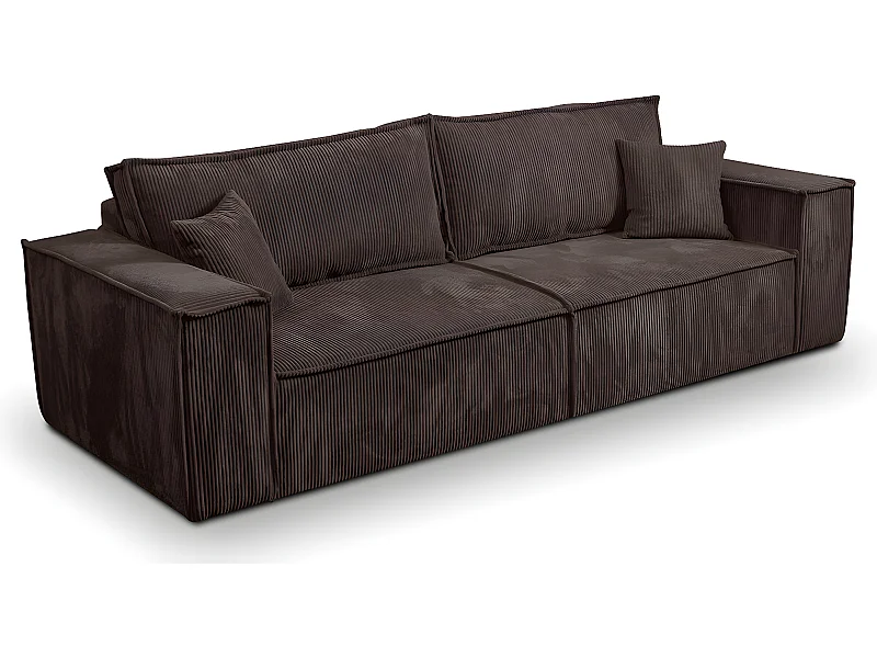 Canapé convertible 4 places avec coffre Isaac velours côtelé Marron
