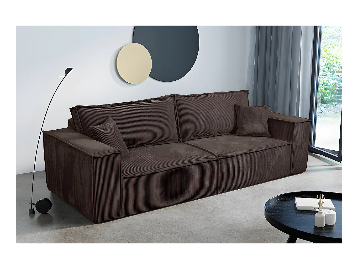 Canapé convertible 4 places avec coffre Isaac velours côtelé Marron