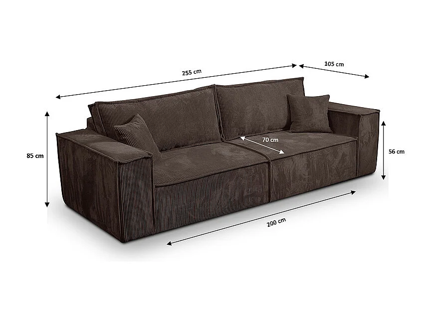 Canapé convertible 4 places avec coffre Isaac velours côtelé Marron