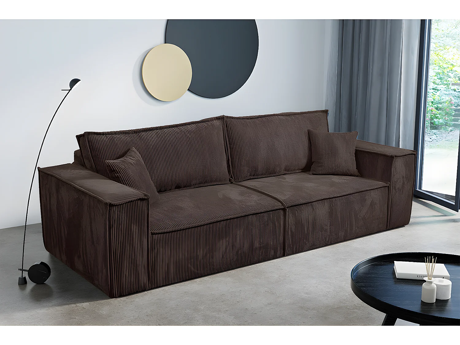 Canapé convertible 4 places avec coffre Isaac velours côtelé Marron