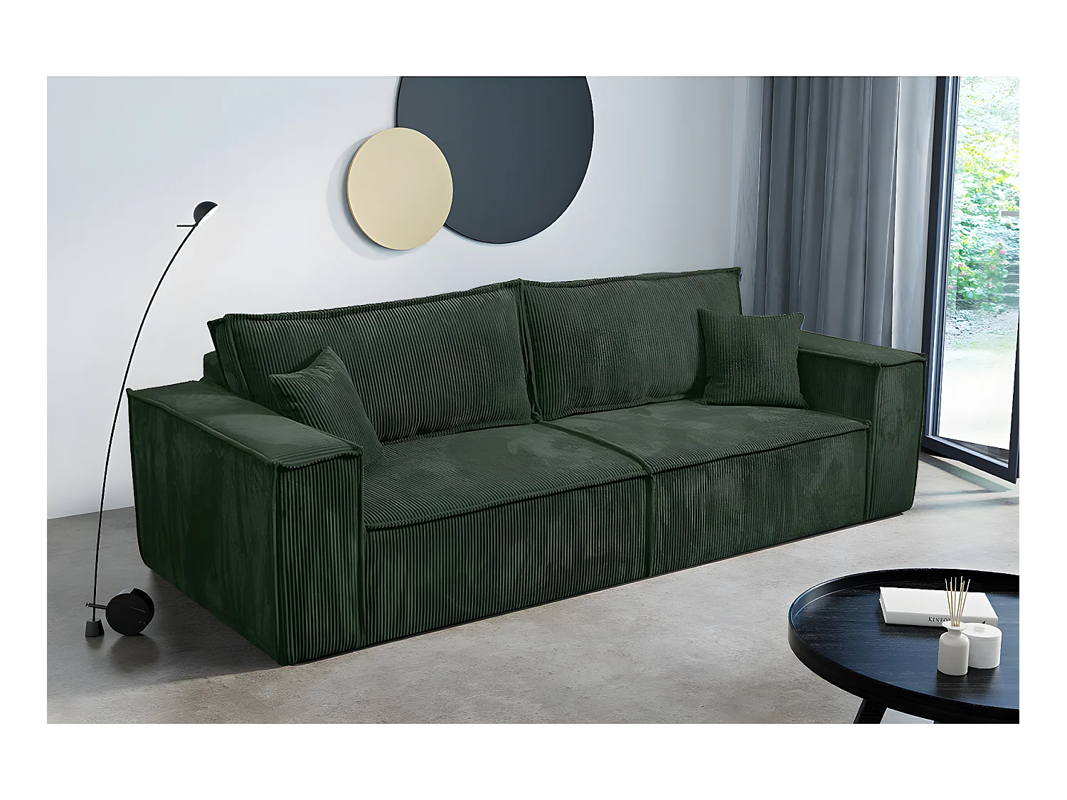 Canapé convertible 4 places avec coffre Isaac velours côtelé Vert sapin