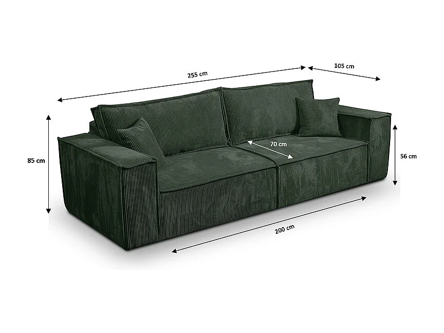 Canapé convertible 4 places avec coffre Isaac velours côtelé Vert sapin
