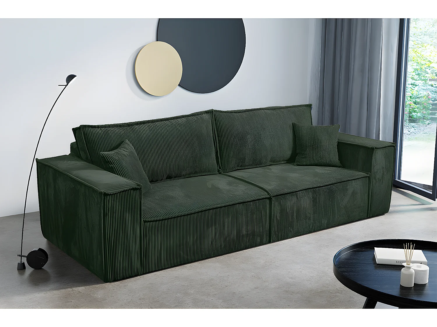 Canapé convertible 4 places avec coffre Isaac velours côtelé Vert sapin