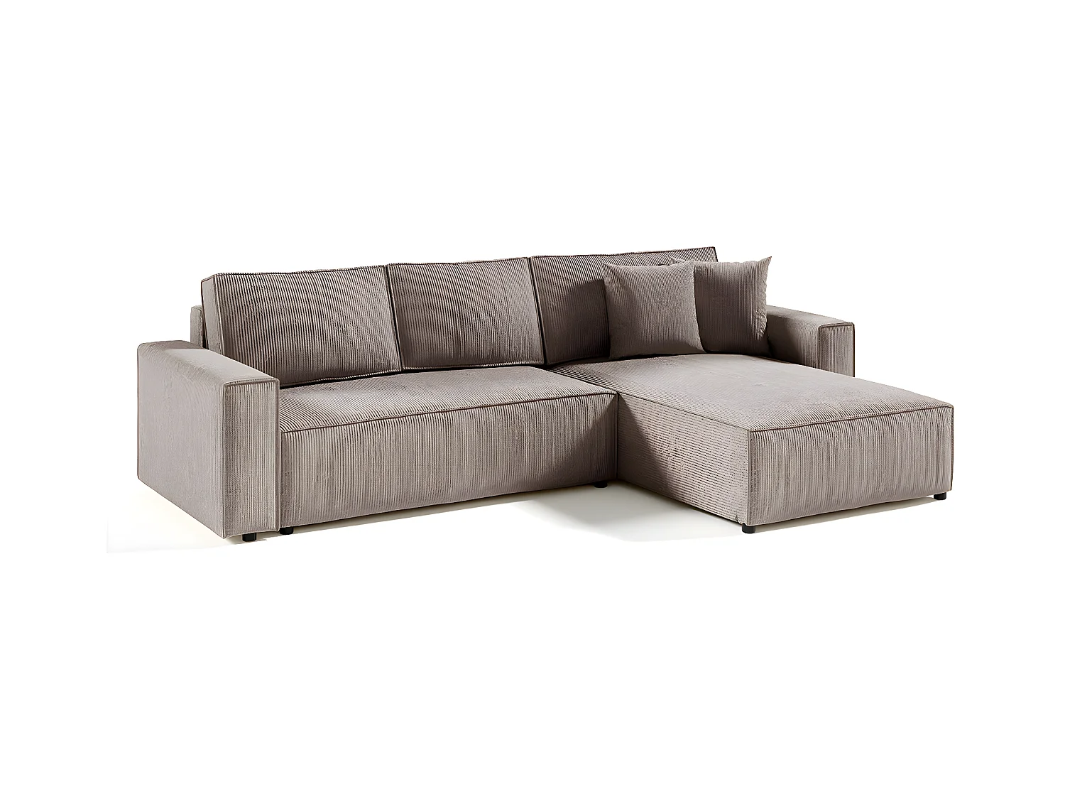 Canapé d'angle réversible et convertible 4 places avec coffre Isaac velours côtelé Taupe