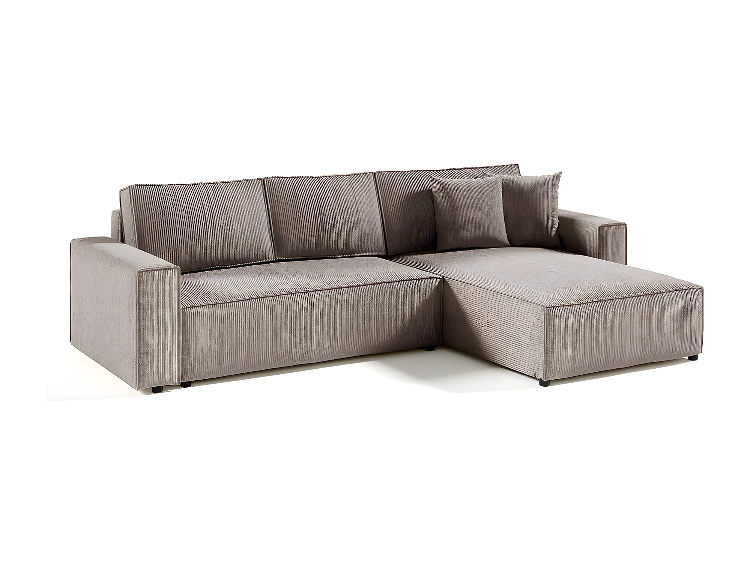 Canapé d'angle réversible et convertible 4 places avec coffre Isaac velours côtelé Taupe