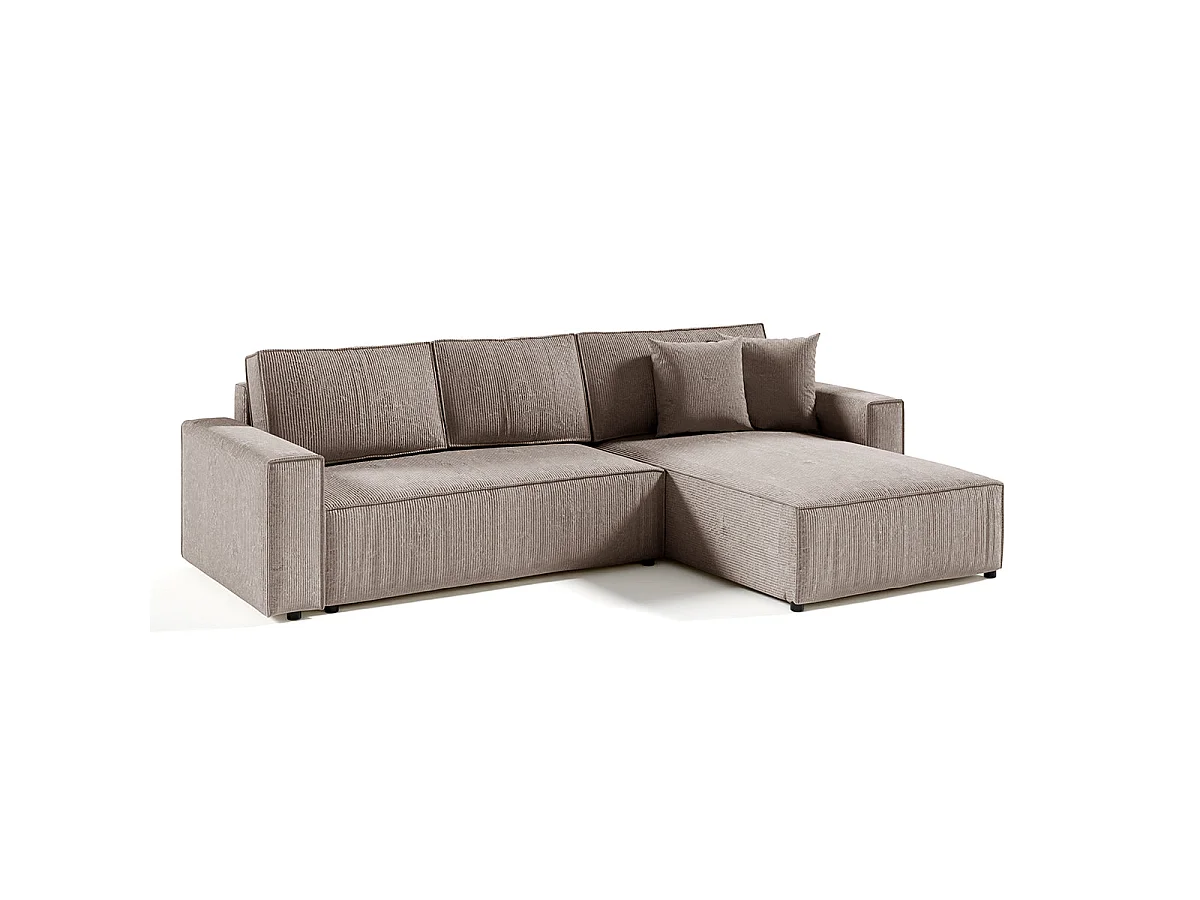 Canapé d'angle convertible 4 places avec coffre en velours taupe