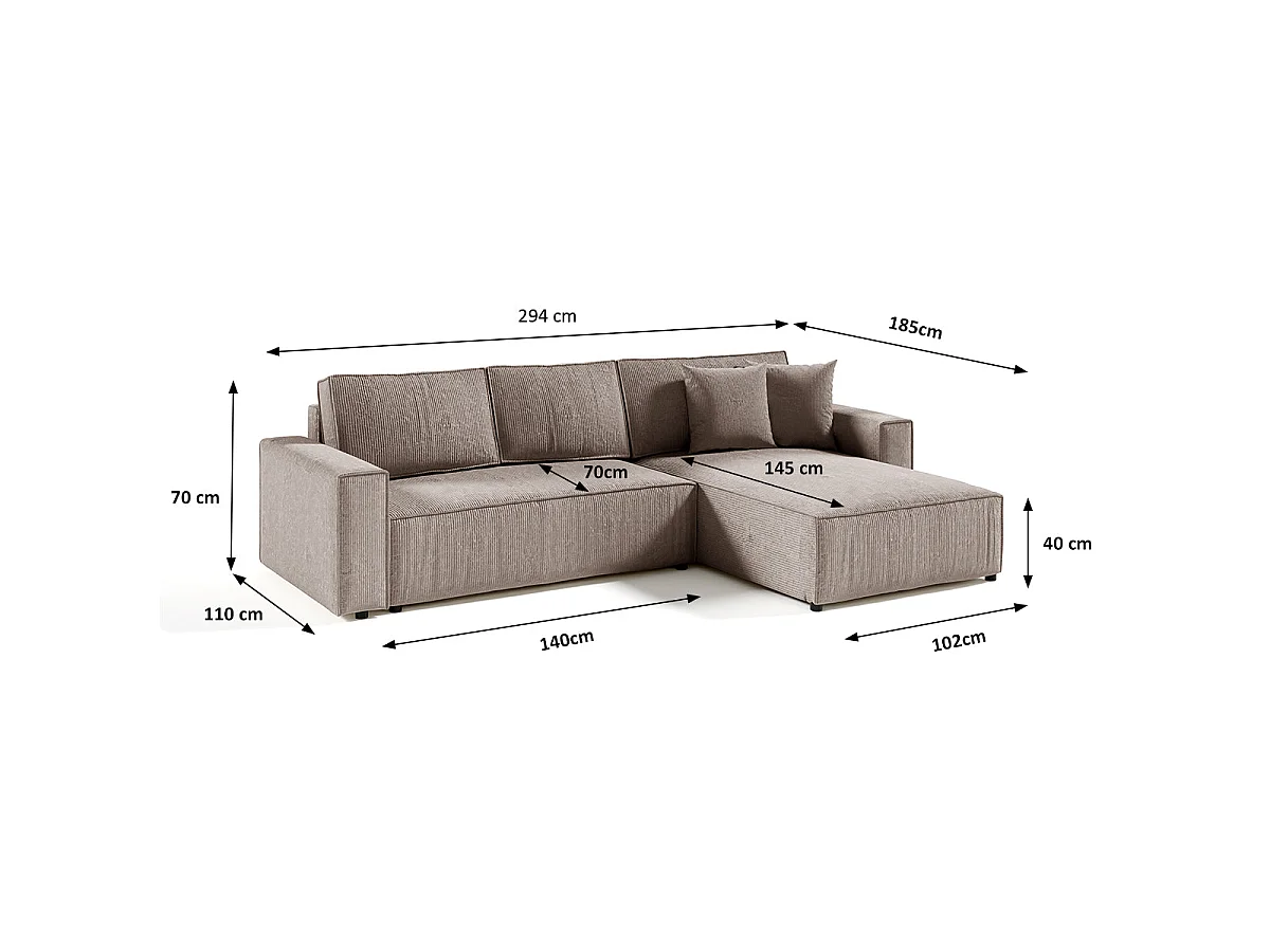 Canapé d'angle convertible 4 places avec coffre en velours taupe