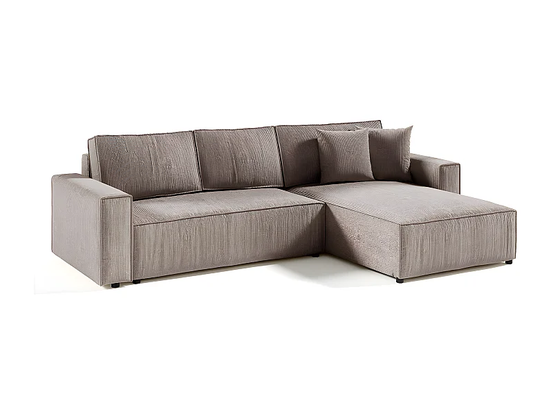 Canapé d'angle réversible et convertible 4 places avec coffre Isaac velours côtelé Taupe