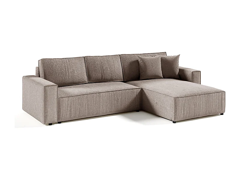 Canapé d'angle réversible et convertible 4 places avec coffre Isaac velours côtelé Taupe