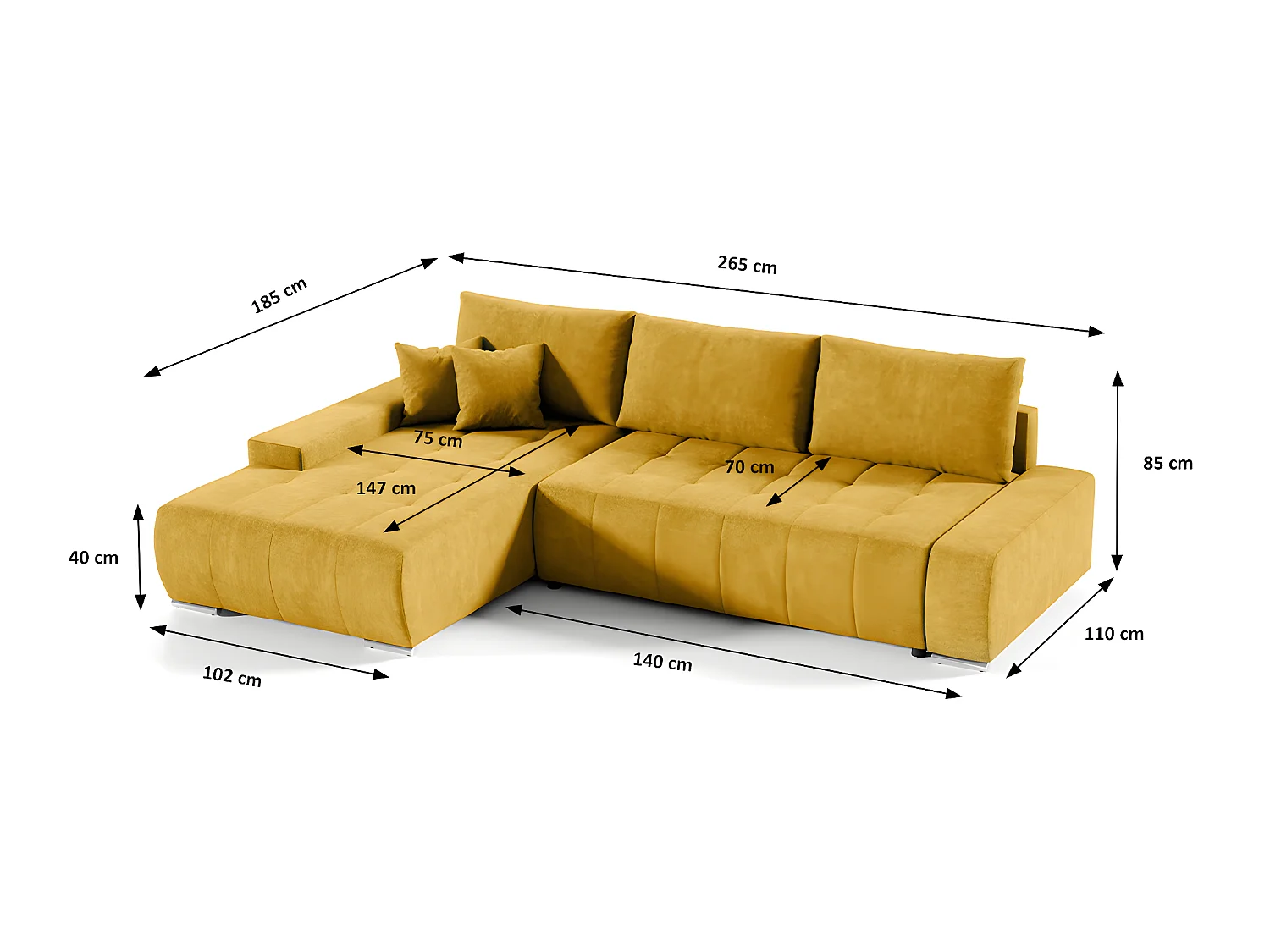 Canapé d'angle convertible gauche 4 places avec coffre Jonas Jaune