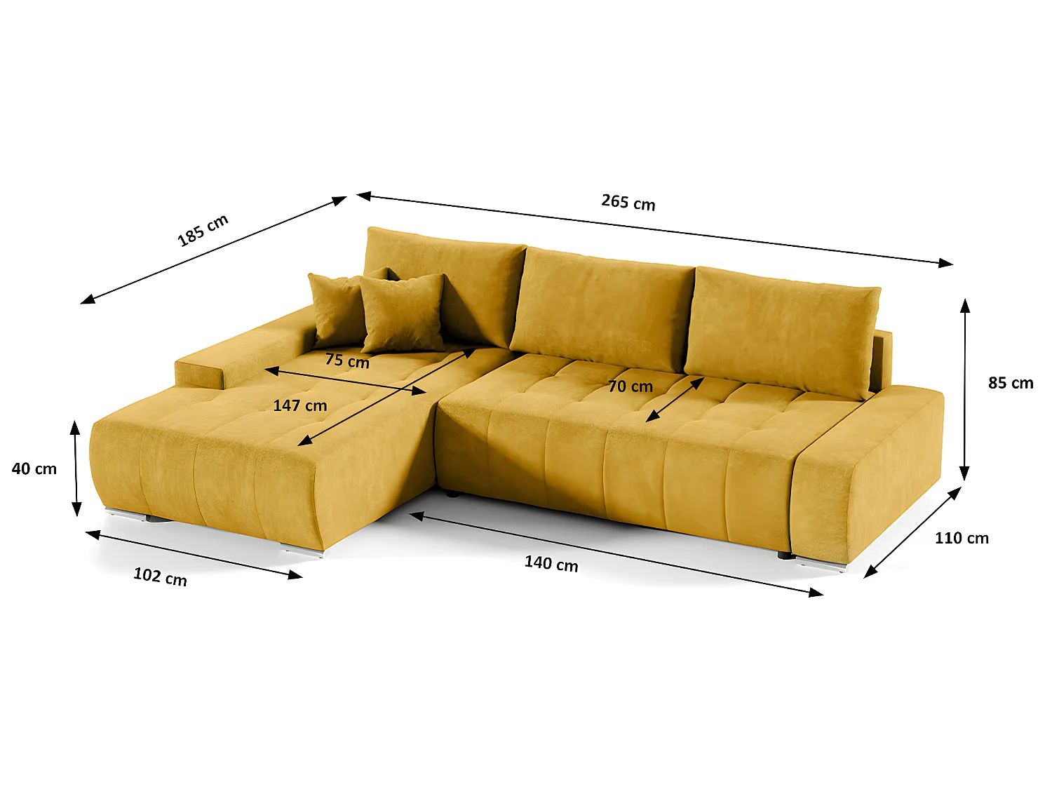 Canapé d'angle convertible gauche 4 places avec coffre Jonas Jaune