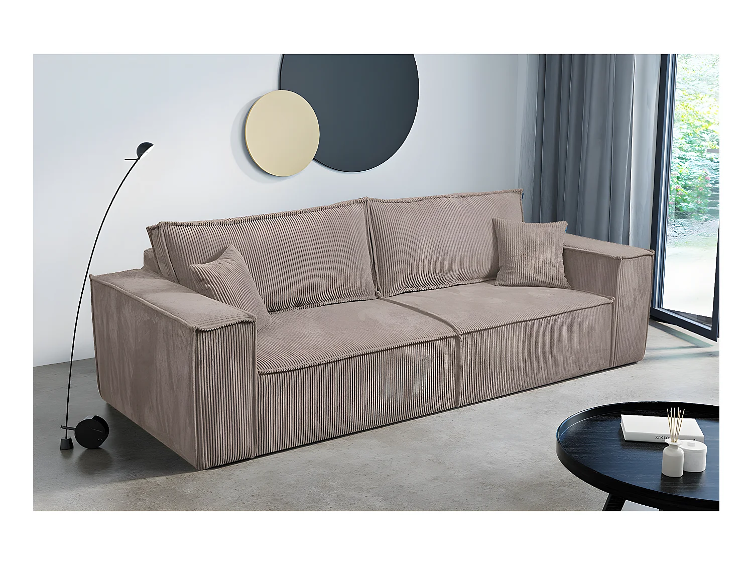 Canapé convertible 4 places avec coffre Isaac velours côtelé Taupe