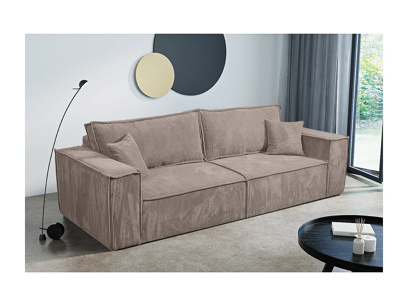 Canapé convertible 4 places avec coffre Isaac velours côtelé Taupe