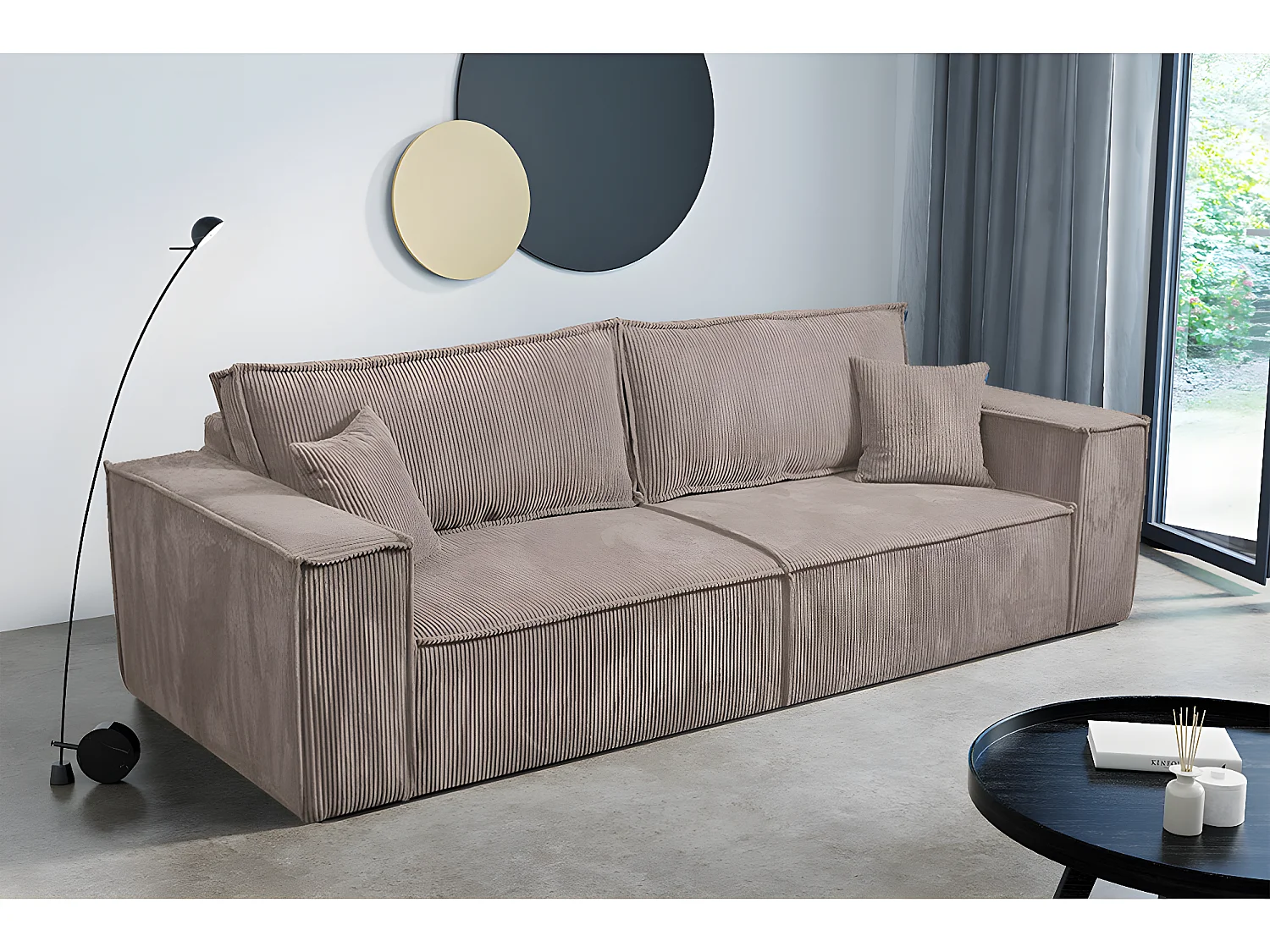 Canapé convertible 4 places avec coffre Isaac velours côtelé Taupe