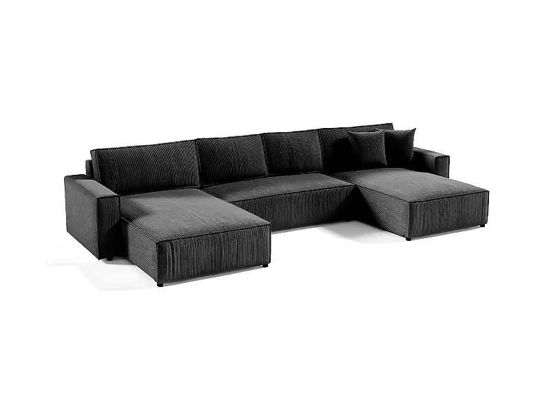 Canapé U 5 places convertible coffre Isaac velours côtelé Gris Foncé