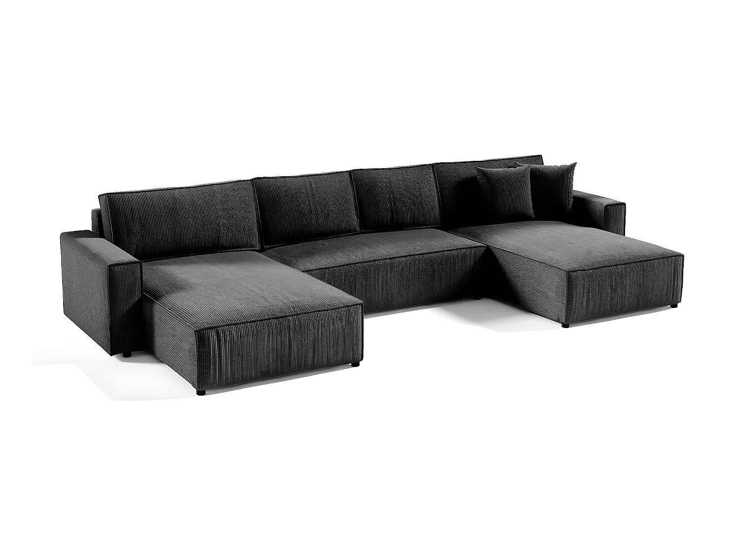 Canapé U 5 places convertible coffre Isaac velours côtelé Gris Foncé