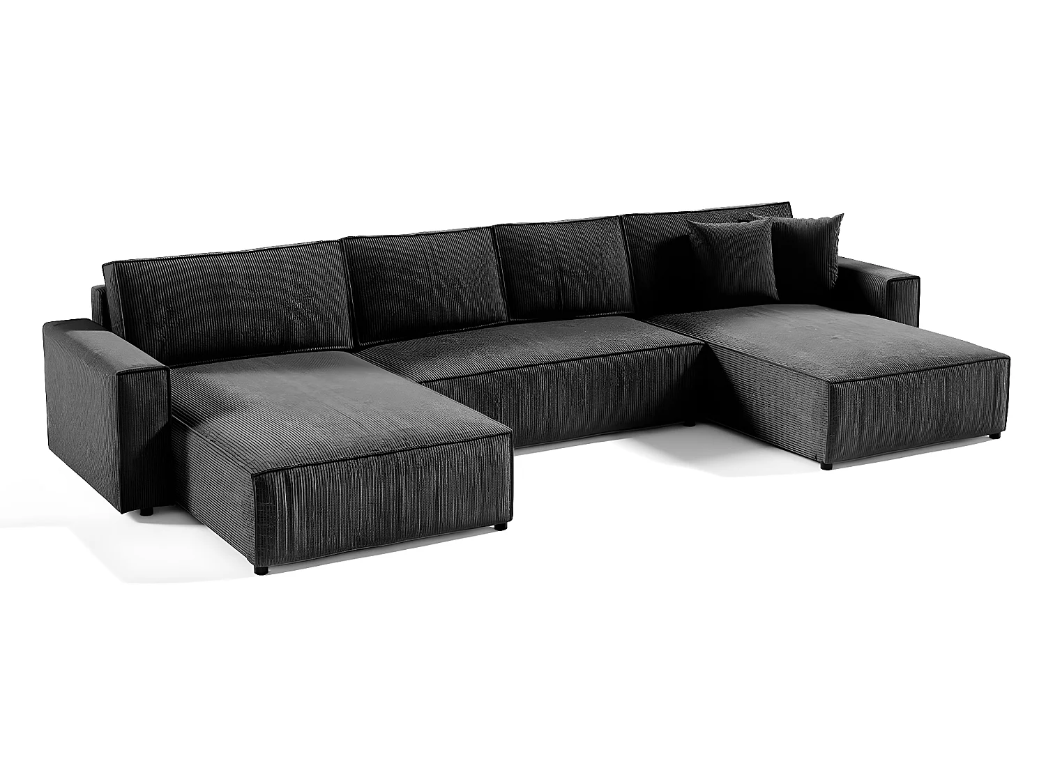 Canapé U 5 places convertible coffre Isaac velours côtelé Gris Foncé