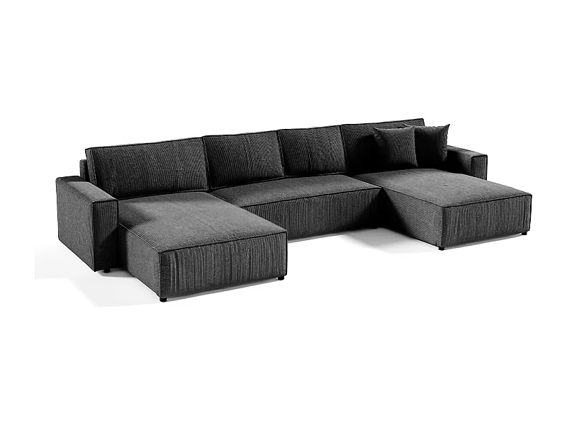 Canapé U 5 places convertible coffre Isaac velours côtelé Gris Foncé