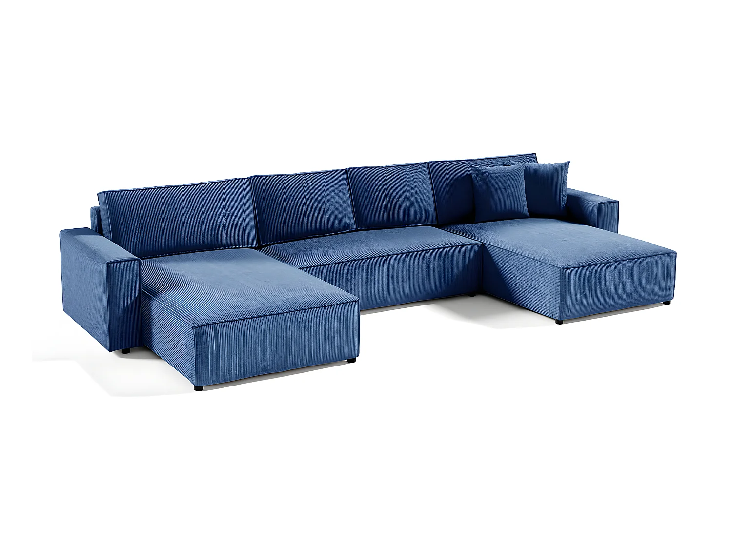 Canapé U 5 places convertible coffre Isaac velours côtelé Bleu