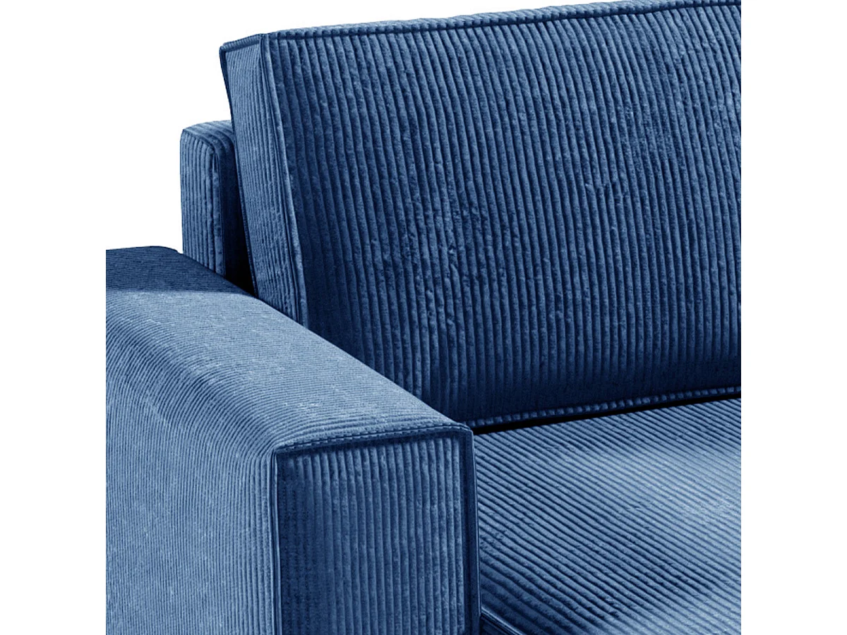 Canapé d'angle convertible 5 places avec coffre en velours bleu
