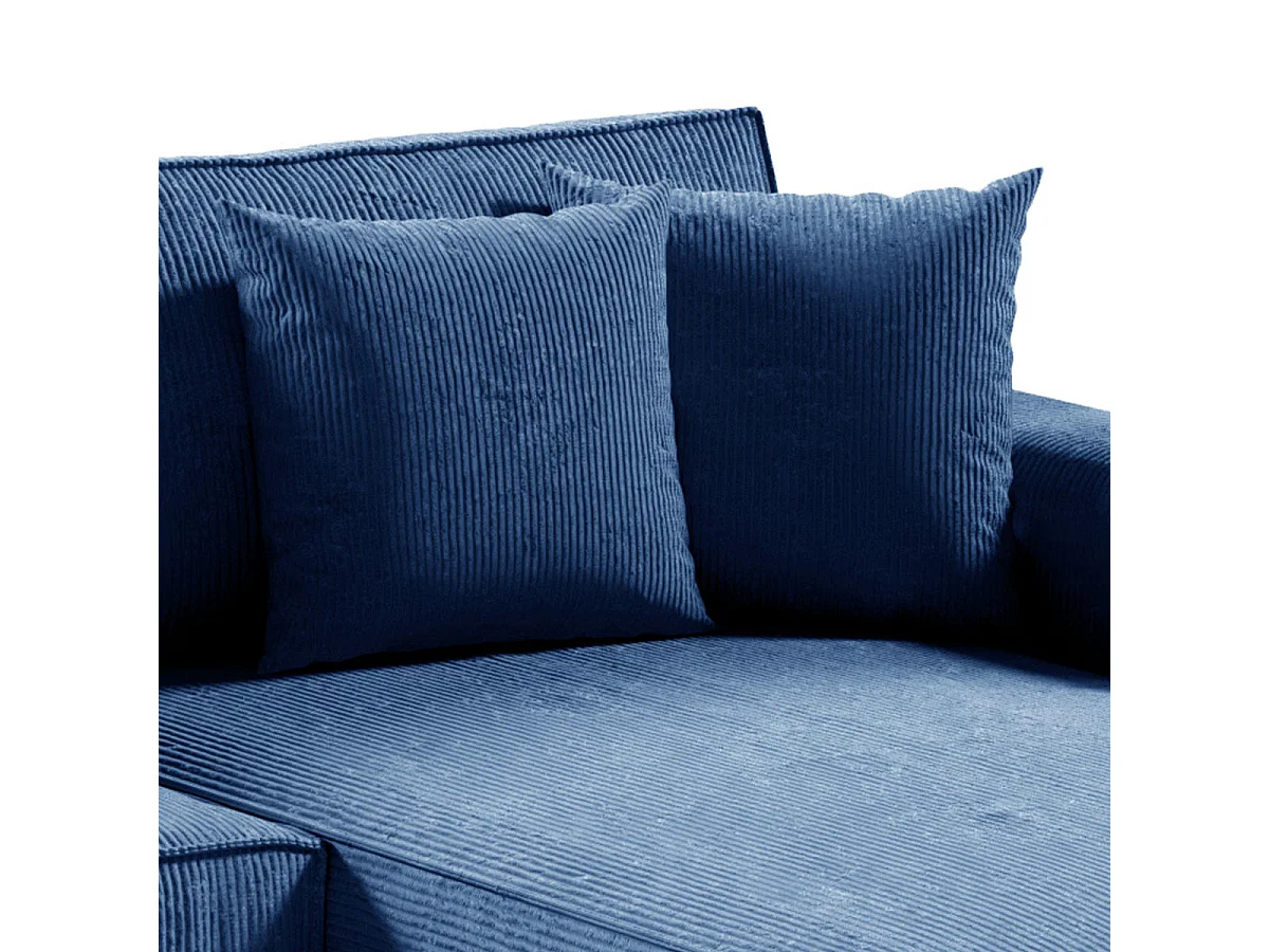 Canapé d'angle convertible 5 places avec coffre en velours bleu
