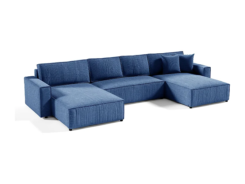 Canapé U 5 places convertible coffre Isaac velours côtelé Bleu