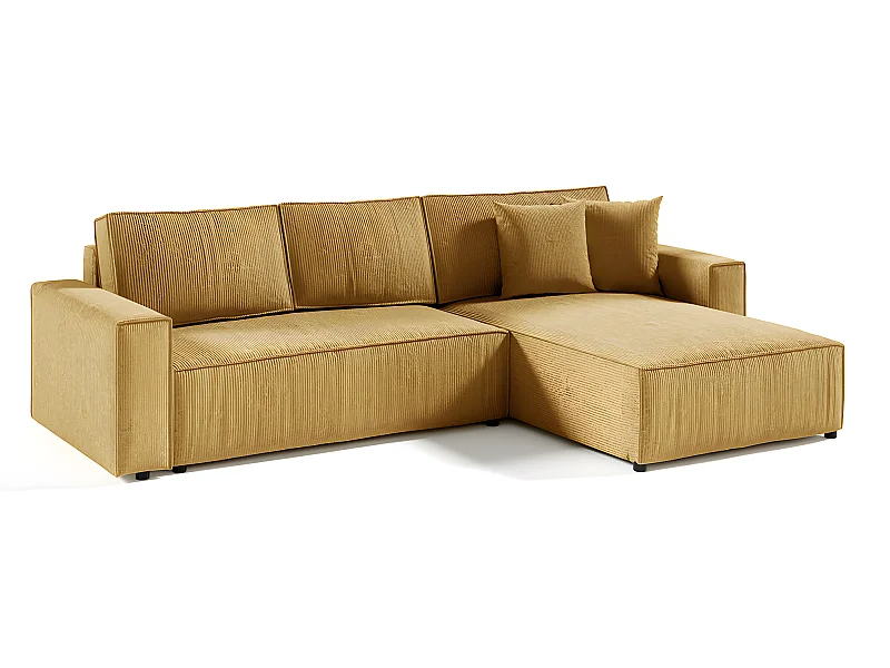Canapé d'angle réversible et convertible 4 places avec coffre Isaac velours côtelé Jaune