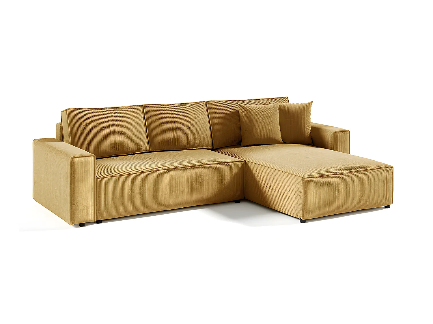 Canapé d'angle réversible et convertible 4 places avec coffre Isaac velours côtelé Jaune