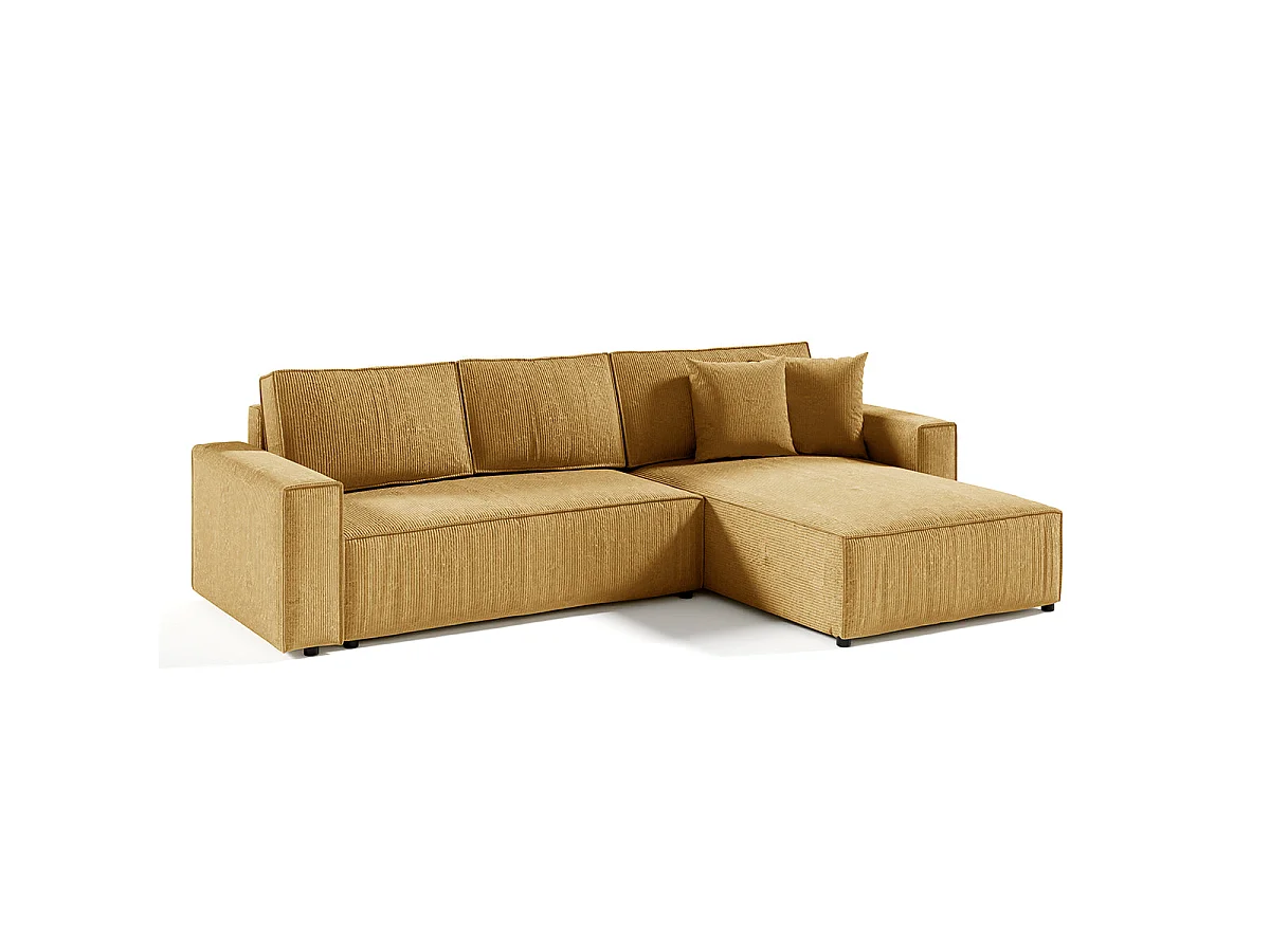 Canapé d'angle convertible 4 places avec coffre en velours jaune