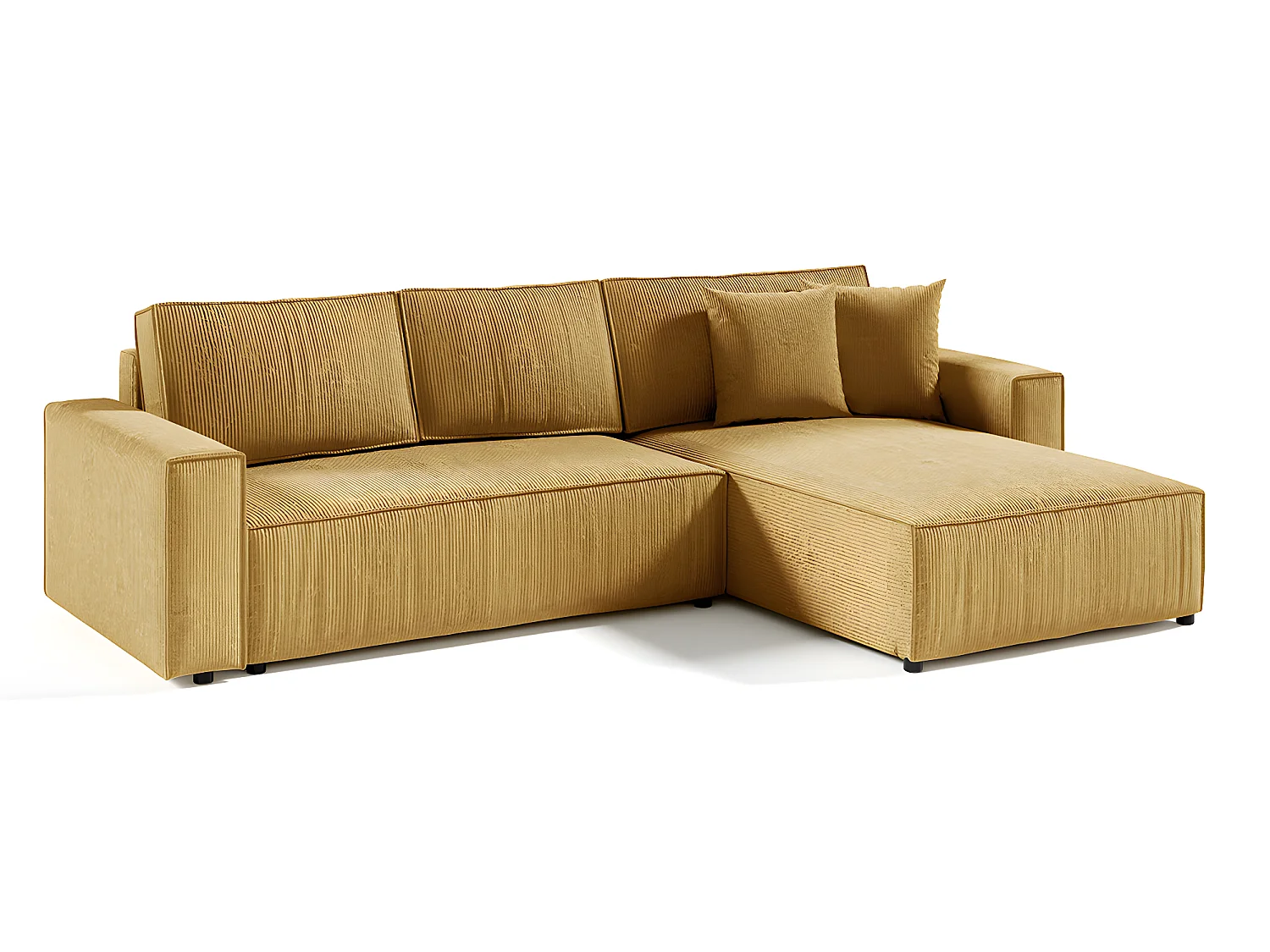 Canapé d'angle réversible et convertible 4 places avec coffre Isaac velours côtelé Jaune