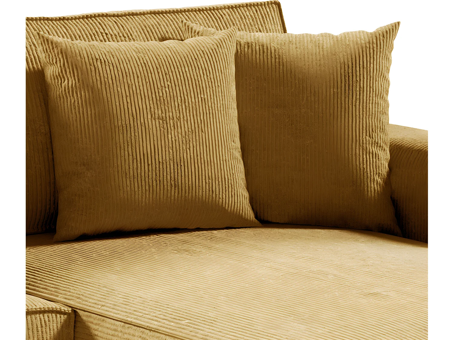 Canapé d'angle réversible et convertible 4 places avec coffre Isaac velours côtelé Jaune