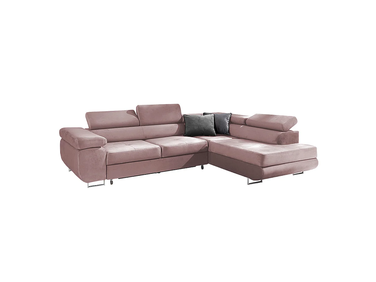 Canapé d'angle convertible 4 places en velours rose WILSON