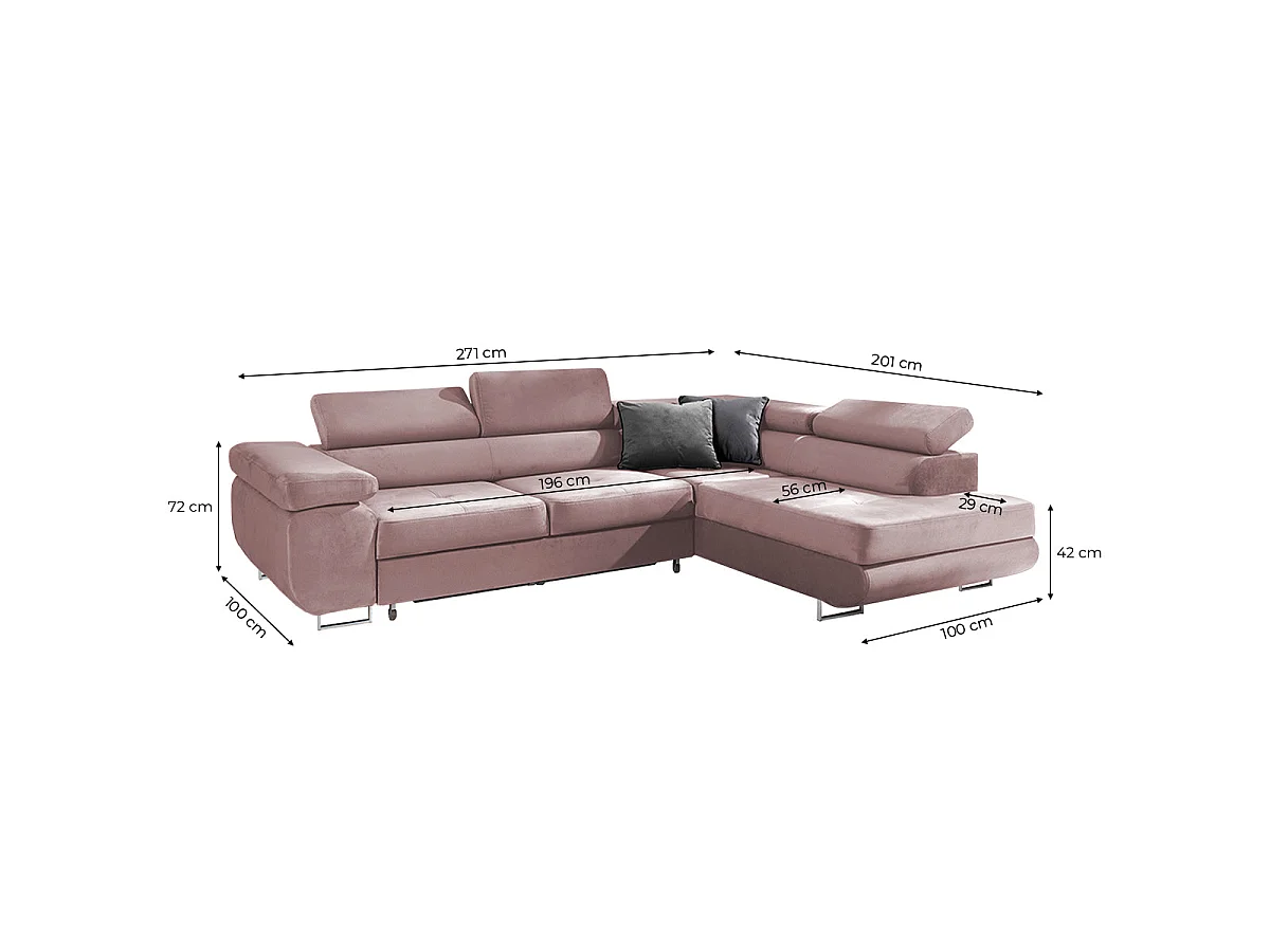 Canapé d'angle convertible 4 places en velours rose WILSON