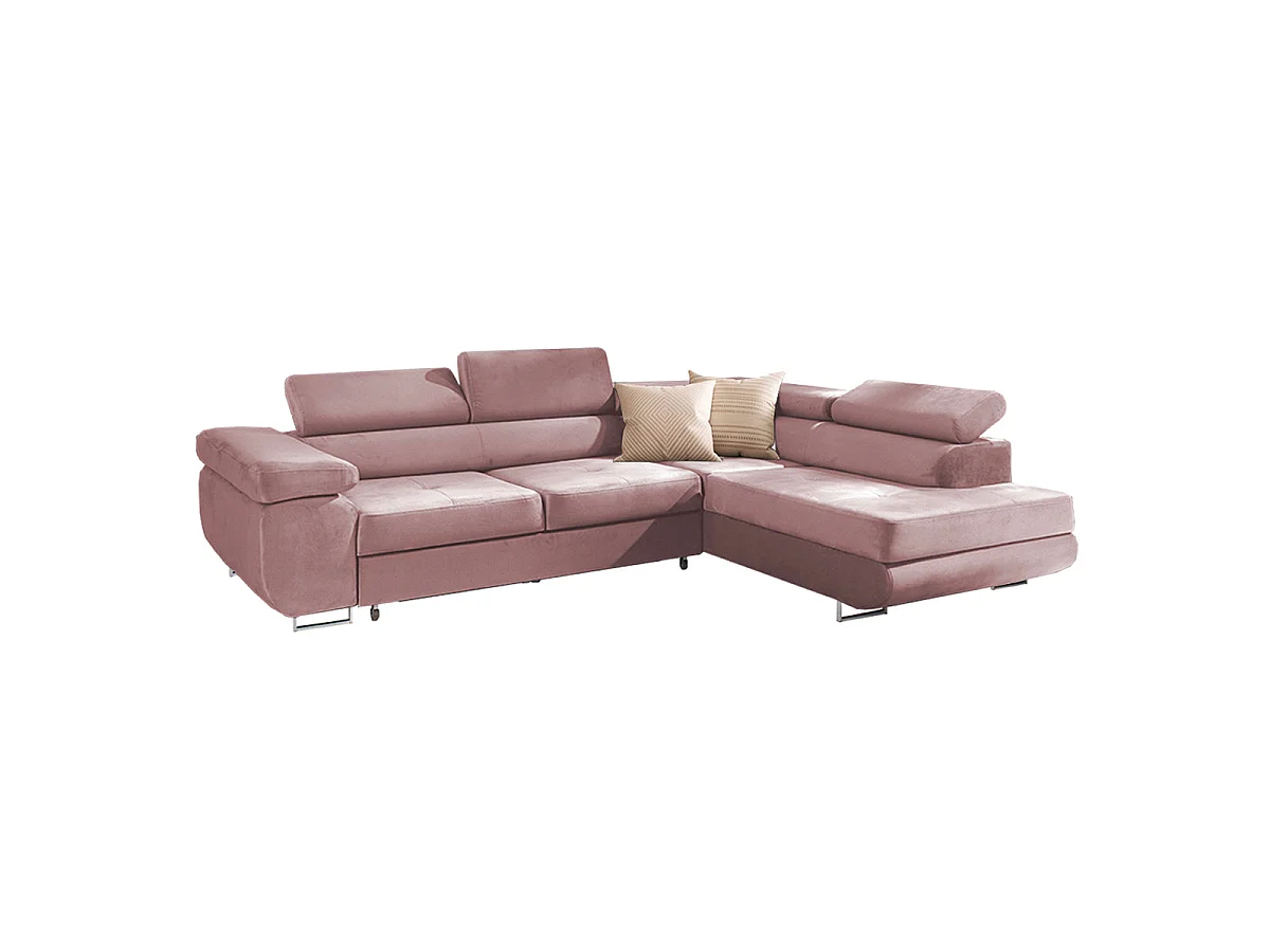 Canapé d'angle droit convertible 4 places en velours rose WILSON