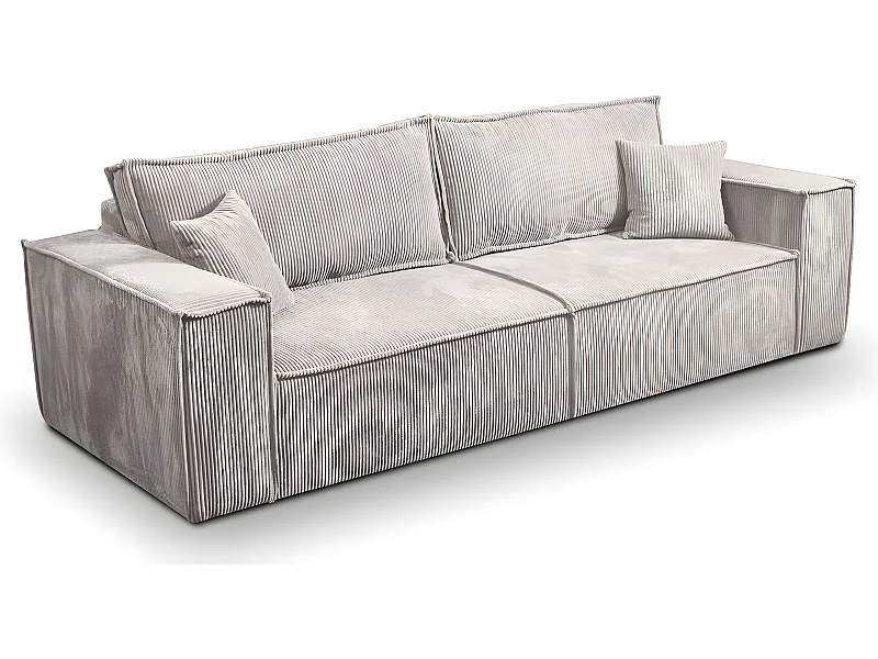 Canapé convertible 4 places avec coffre Isaac velours côtelé Blanc cassé