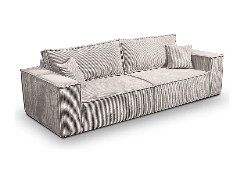 Canapé convertible 4 places avec coffre Isaac velours côtelé Blanc cassé