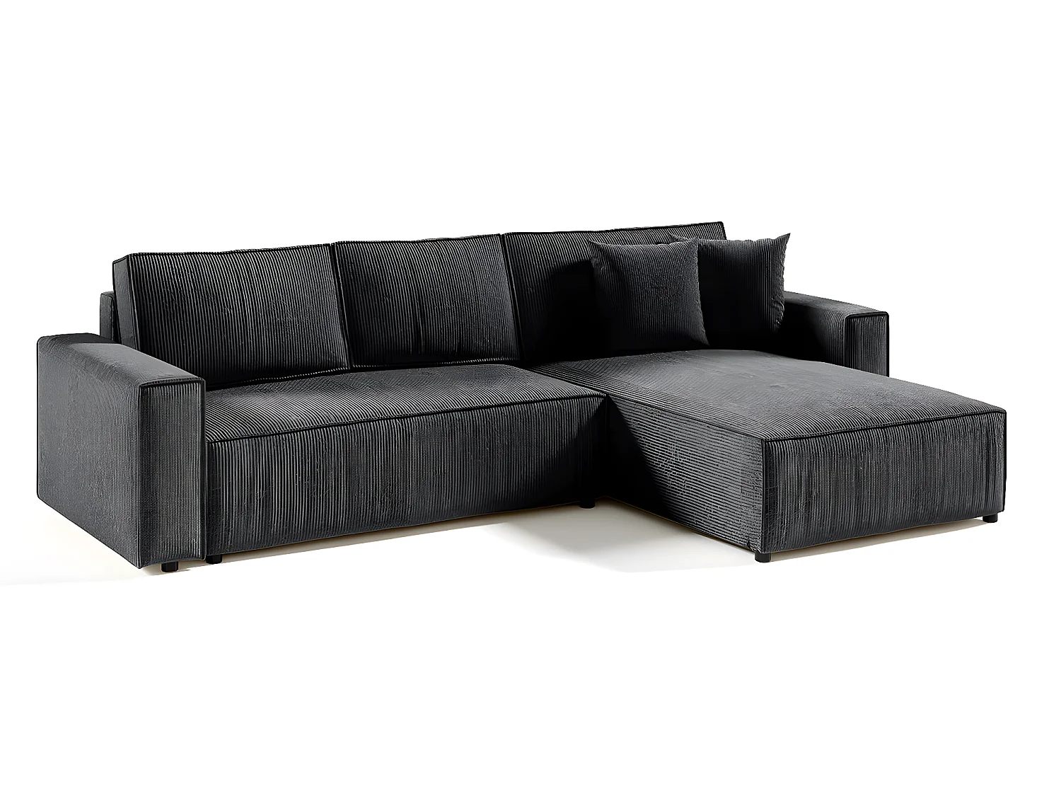 Canapé d'angle réversible et convertible 4 places avec coffre Isaac velours côtelé Gris Foncé