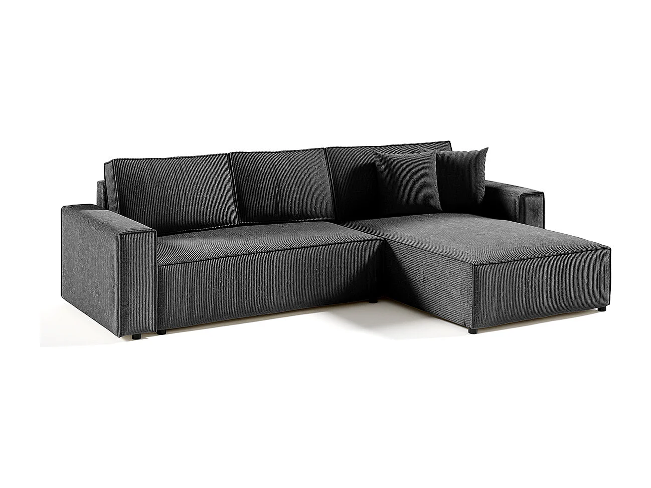 Canapé d'angle réversible et convertible 4 places avec coffre Isaac velours côtelé Gris Foncé